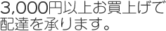3,000円以上お買い上げで配達承ります。